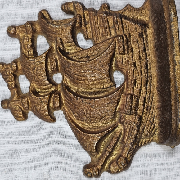 Vintage Brass Ship Nautical Bookend Pair Embossed "501" 4.25"H 4.5"L Metal Decor - Picture 10 of 14